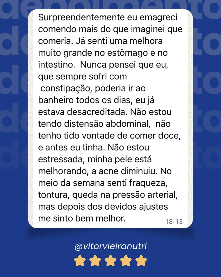Avaliação de paciente do Vitor Vieira, cinco estrelas